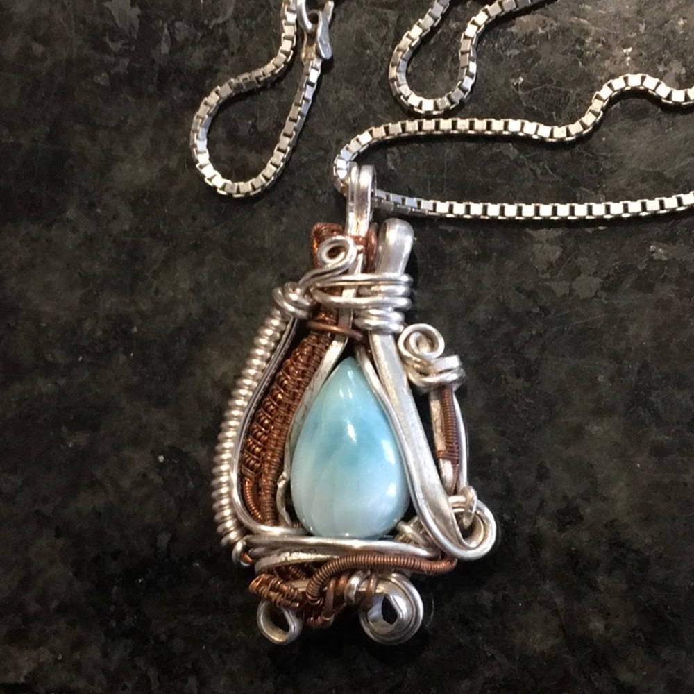 Necklace Handmade Silver & Copper Larimar Pendant